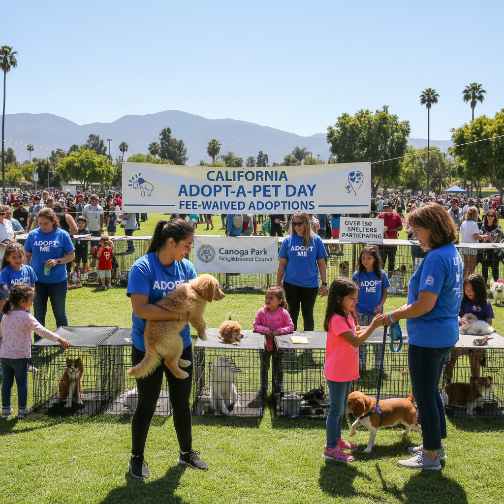 Canoga Park Neighborhood Council hosts fee-waived pet adoptions under sunny California skies.